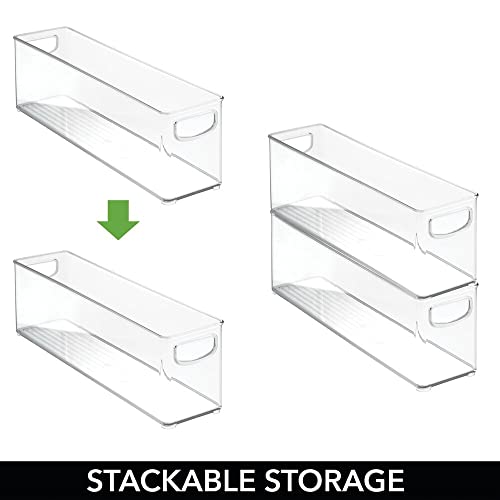 mDesign Plastic Long Stackable Storage Organizer Container, Organization Bin w/Handles for Kitchen, Pantry, Fridge, Freezer, Cabinet, Perfect to Hold Breast Milk - Ligne Collection - Clear - size: 16 x 4 x 5 (Pack of 1)