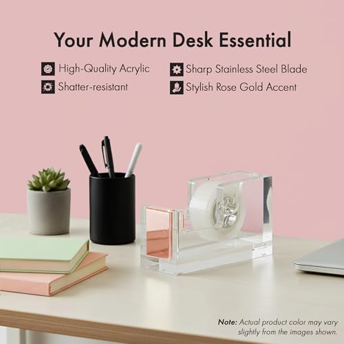 OfficeGoods Acrylic Tape Dispenser, Aesthetic and Compact Design, Rose Gold - color: Rose Gold