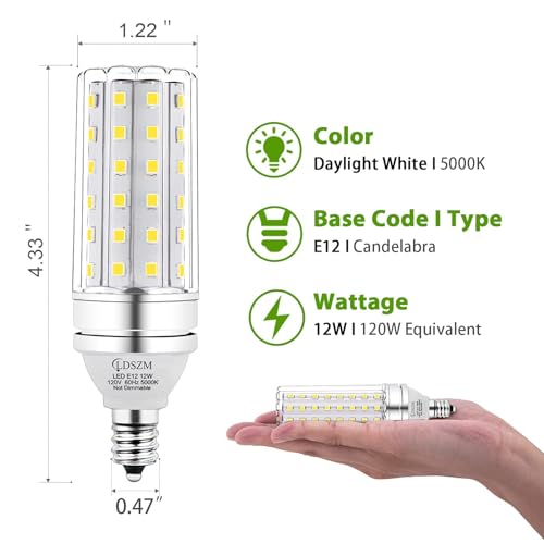E12 LED Bulbs 12W Candelabra led Light Bulb,100 Watt Equivalent 1200lm Daylight White 5000K E12 Base LED Chandelier Light Bulbs Non-Dimmable LED Corn Bulbs, Pack of 6 - color: E12-12w-5000k-6pcs