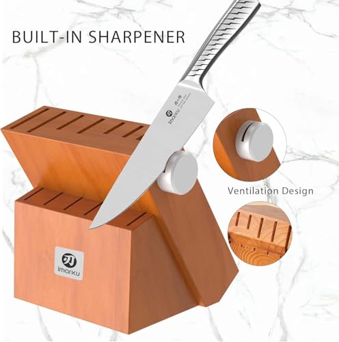 imarku® Knife Set,14-Piece Knife Sets for kitchen with block,Premium One-Piece Kitchen Knife Set with Sharpener,High Carbon Stainless Steel Knives Set for Kitchen,Silver,Dishwasher Safe - color: Silver/Brown, size: 14 Pcs