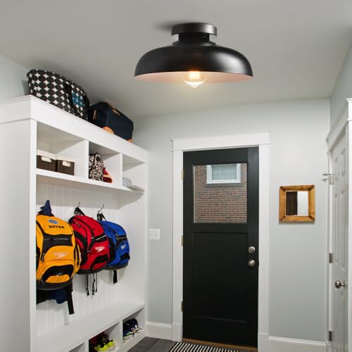 DIRYZON Flush Mount Ceiling Light, 12-Inch Industrial Black Ceiling Light - color: Black