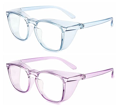 Alsenor Safety Glasses Anti Fog Goggles Protective Eyewear Blue Light Blocking Anti Dust UV Protection Glasses For Men Women (2 Pack (Sky-Blue + Lilac)) - color: 2 Pack (Sky-blue + Lilac)