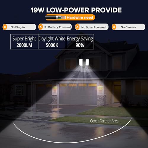 UME 2 Pack 19W LED Flood Light Motion Sensor Outdoor, 2 Adjustable Head, 2000LM, 5000K, IP65 Waterproof, Dusk to Dawn Security Light with Photocell for Exterior,Outside,Garage,House(Black) - color: Black, size: 2pack