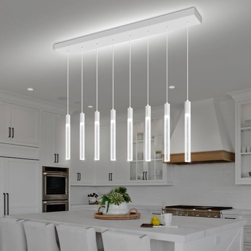 8-Lights Silver Hanging Pendant Light Modern Dimmable LED Crystal Chandeliers Bubble Crystal Pendant Light for Kitchen Island Dining Room Bedroom Living Room Over Table - color: Silver, size: Rectangle 8-Light