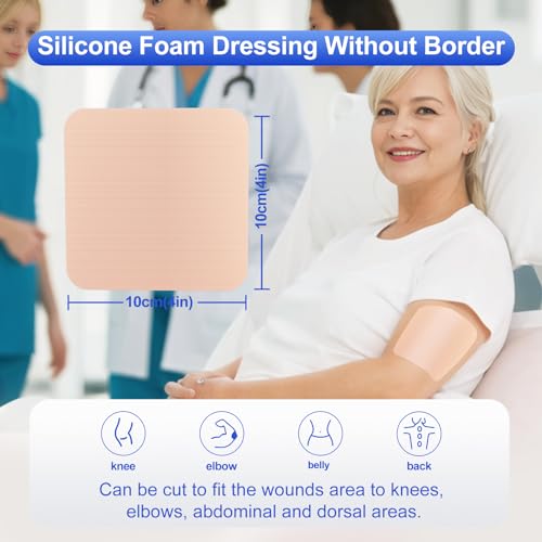Niceful Silver Silicone Foam Dressing 4"x4" 5 Count for Sensitive Skin - size: Silver 4"x4" (5PCS)
