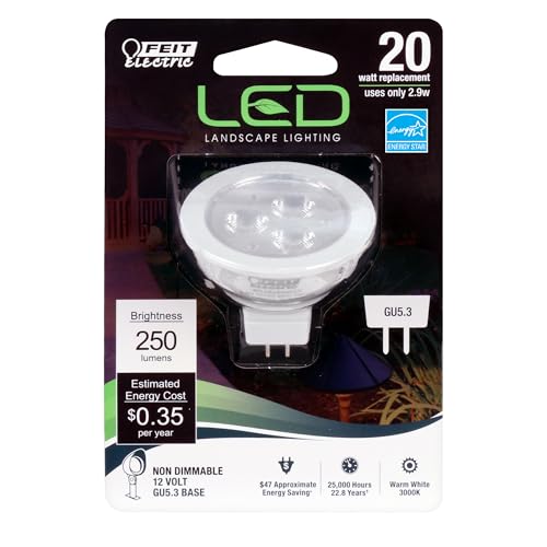 Feit Electric LED MR16 Halogen Bulb, 20W Equivalent, GU5.3 Bi-Pin Base, Non-Dimmable, 250 Lumens, 3000K Warm White, Track Light Bulbs for Landscaping, 22-Year Lifetime, BPLVBAB/830CA/6, 6 Pack - size: 20-Watt LED