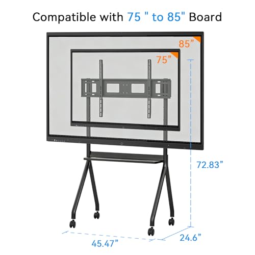 Mobile Smart Board Stand with Wheels, Height Adjustable Interactive Whiteboard Cart for 75/85'' Screens - size: 75-85 Inch Rolling Stand