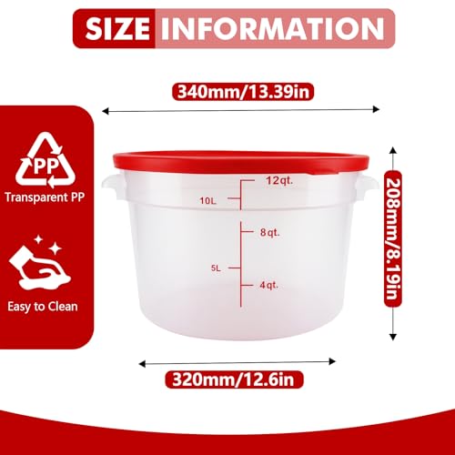 Round Food Storage Containers with Lids, 4 Sets, BPA-Free Plastic Canisters for Kitchen Pantry, Stackable Organization Bulk Dry Food Containers (Red, 12QT-4pack) - size: 12QT-4pack