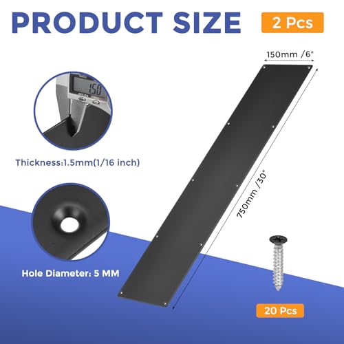 2 Pcs Door Kick Plates - 6 x 30 Inches Door Push Plate (Black) - color: Black, size: 6 x 30 Inch