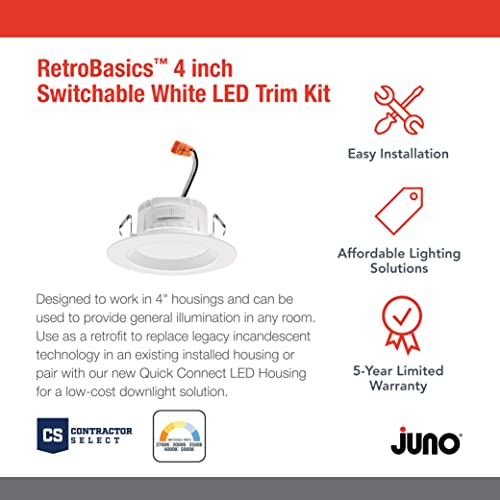 Juno 4" Inch LED Recessed Lighting, RetroBasics Series LED Downlight Trim Kit, Regressed 4" Ceiling Light with 5-in-1 Switchable White Color, 625 Lumens, Baffle Trim, Matte White - color: Switchable White, size: 4-Inch, style: Standard | Non-Adjustable |