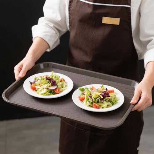 Fast Food Tray, SEHOI 8 Pack 16 x 12 Inches Plastic Fast Food Serving Tray, Coffee Color Rectangular Cafeteria Tray for Restaurant, Kitchen, Party, Picnic