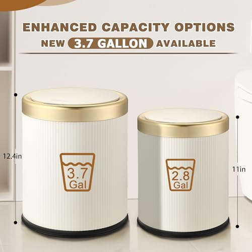 Automatic Bathroom Trash Can with Lid, Touchless Trashcan White Gold - color: White, size: 3.7 Gallon