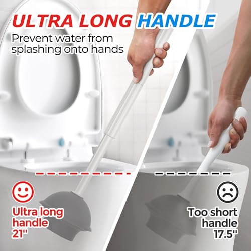 FORASTO 2Pack 2 in 1 Toilet Brush and Plunger Set,Clean Gloves, Extended Handle Plunger,Toilet Bowl Brush Plunger Set,Bathroom Cleaning Tools,Toilet Brush Plunger Combo,Cleaning Brush(Light Grey) - color: Light Grey