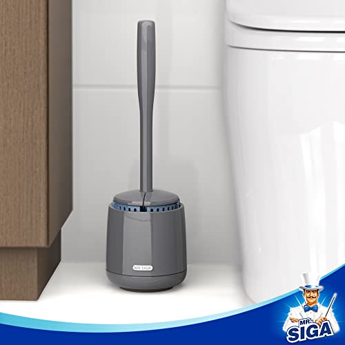 MR.SIGA Toilet Bowl Brush and Holder, Sturdy Long Handle, Gray, 1 Pack - color: Gray, size: One Size