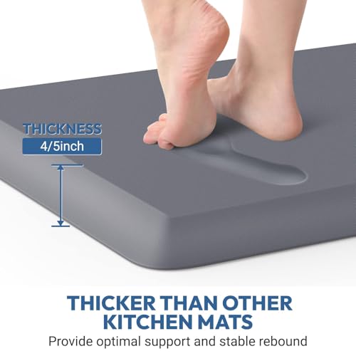 4/5 Inch Thick Kitchen Mat - Cushioned Anti Fatigue Mat for Kitchen Floor - color: Grey, size: 24"L x 17"W x 0.8"Th