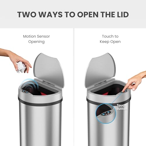iTouchless 50 Liter/ 13 Gallon Slim Kitchen Trash Can with Lid, Deodorizer - color: Mist Silver, Black 13 Gal Sensor