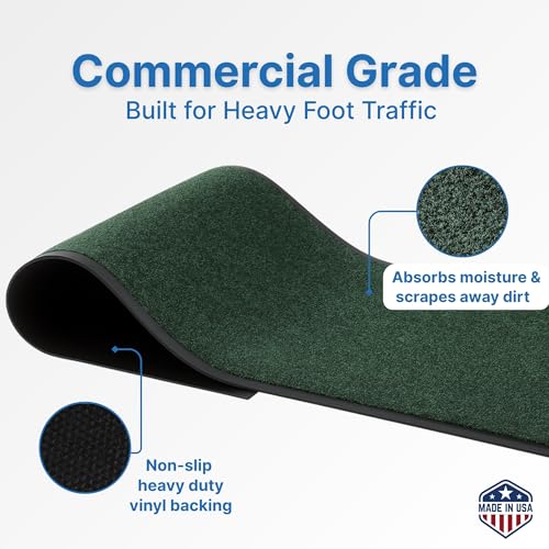 Consolidated Plastics Economy Indoor/Outdoor Entrance Floor Mat with Non-Slip Vinyl Backing, Absorbs Water, 18 Oz Heavy Duty Carpet Rug Commercial Grade (3' x 5', Green) - color: Green, size: 3' x 5'