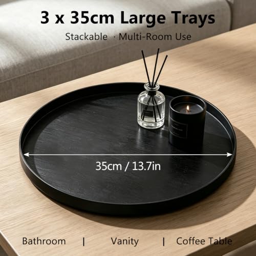 3 Pcs Round Serving Tray,13.7'' Restaurant Serving Tray with Raised Edges - color: Black, size: 13.7''×13.7''