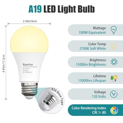 6 Packs A19 LED Light Bulbs,Soft White 2700K,100 Watt Equivalent - color: 2700k Soft White