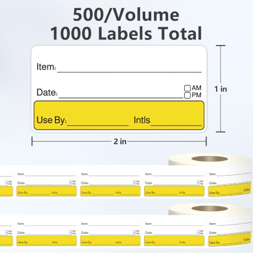 2 Rolls 1000 Pcs 1 inch X 2 inch Restaurant Quality Shelf Life Food Rotation Labels, Self-Adhesive Removable for Reusable Containers, Food Safety Date Sticker, Leftover Labels (Double-Yellow-Black) - style: Double-Yellow-Black