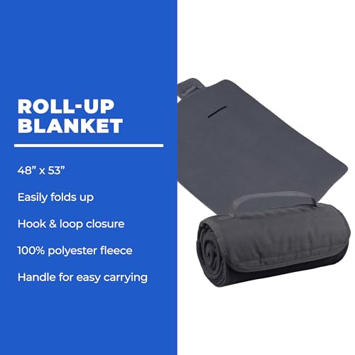 25 Ct of Roll-Up Blankets for Camping, Travel, Outdoors, Beach, Picnics โ Charcoal โ Hook + Loop Closure for Easy Use in Cars & on Airplanes โ Customizable for Promotions & Events - color: Charcoal