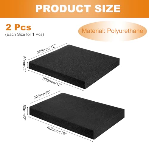 MECCANIXITY 2 Pcs Black Foam Inserts 16"Lx8"Wx2"T & 12"Lx12"Wx2"T - size: 16"Lx8"Wx2"T / 12"Lx12"Wx2"T