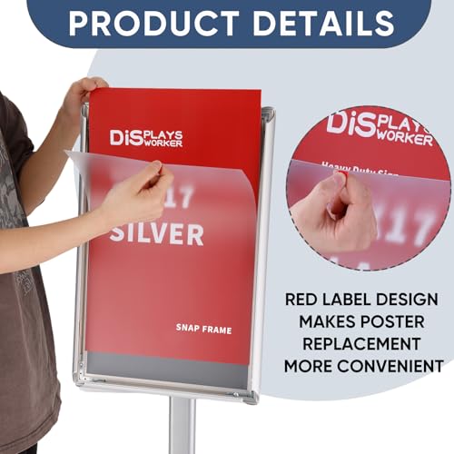 DISPLAYSWORKER Adjustable Heavy Duty Pedestal Sign holder floor Stand,sign stand poster stand Aluminum Snap Open Frame,Standing Floor for 11x 17 inch,Vertical/Horizontal View,SILVER - color: silver aluminum frame, size: 11-x-17-inch