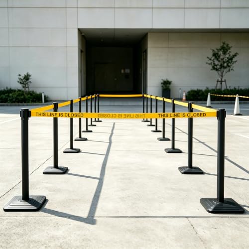 OrangeStar 4-Pack Crowd Control Stanchions, Heavy Duty Stanchion Set - color: Yellow-THIS LINE IS CLOSED