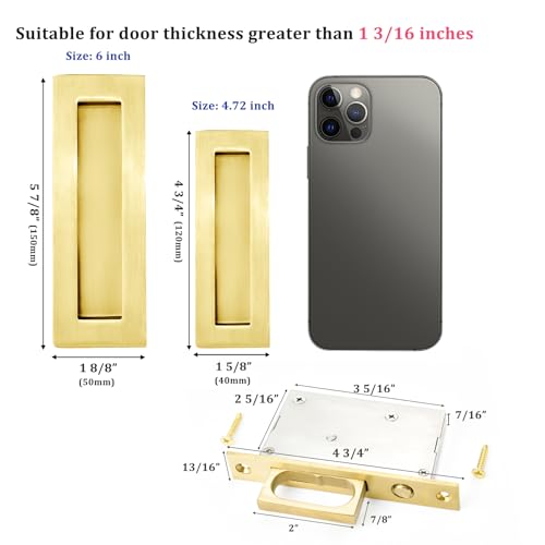 Dontay Sliding Pocket Door Handles,Heavy Duty Edge Pull,6'',Brass,2 Set - color: Satin Brass (2 Set), size: 6 Inch (150 mm)