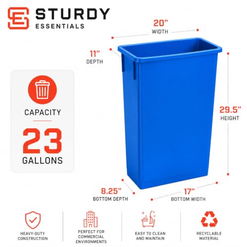 23 Gallon Slim Jim Rectangular Dark Blue Trash Can | 3 PACK - color: Dark Blue