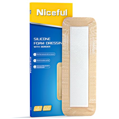 Niceful Ultra Soft Silicone Foam Dressing 4"x12", 3 PCS, for Knee Surgery - size: Ultra Soft 4"x12"(3PCS)