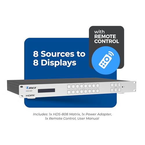 OREI 8x8 HDMI Matrix Switch – 4K@30Hz, EDID, RS-232, WebGUI, IR, HDCP 2.2 - size: 8X8 Matrix Switch