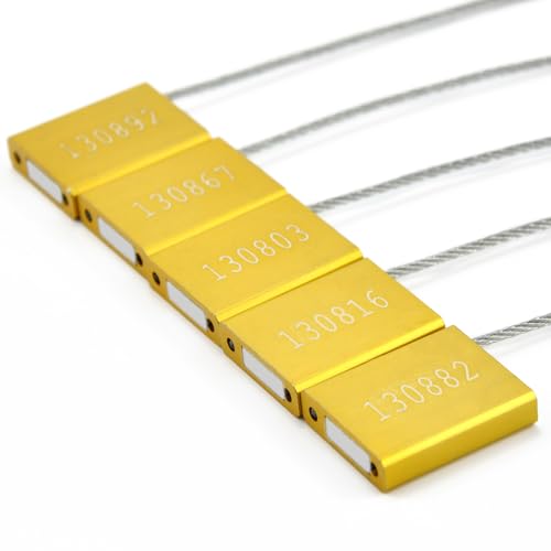 100pcs Numbered Security Steel Cable Seals, Metal Container Seals Aluminum Pull Tight Adjustable Cable, Shipping Label Metal Tags, for Logistics, Truck, Trailer, Cargo Shipping (Yellow, 100pcs) - color: Yellow, size: 100pcs