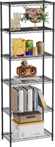 Golpart 6Tier Adjustable Storage Shelves Metal Wire Shelving Standing Shelf - color: Black, size: 6-tier-12"Dx22"Wx69"H