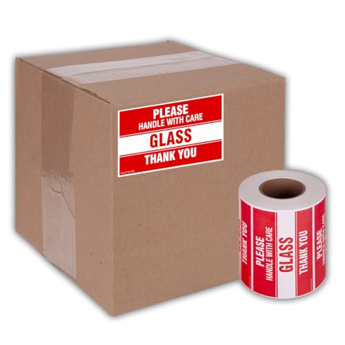 Kenco 3" X 5" Please Handle with Care Glass Thank You Stickers for Shipping and Packing - 500 Adhesive Labels Per Roll (10 Pack) - size: 10 PACK