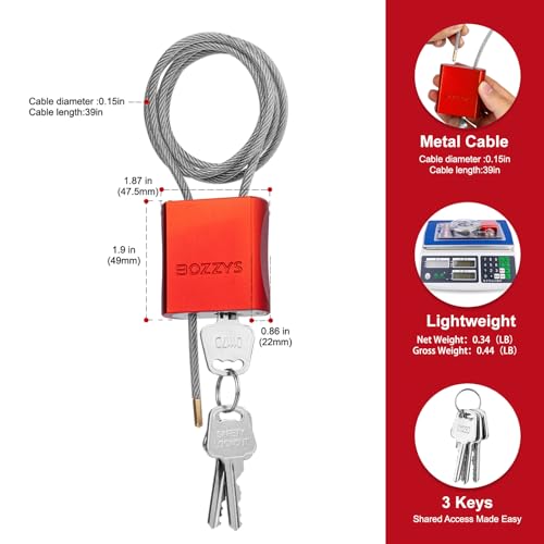Cable Lock with 3 Keys | L 3.28ft(1m),D 1/6in(4mm) Adjustable Steel Cable Padlock | Aluminum Locks for Bikes, Gate, Lockers & Outdoor Gear | Weatherproof & Red - color: red-L 3.28ft(1m),D 1/6in(4mm)