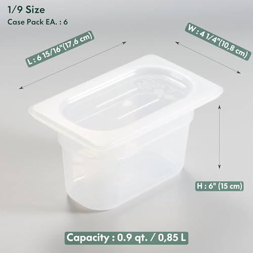 CURTA 6-Pack 1/9 Size 4" Deep Food Pan with Sealing Lid – NSF Commercial-Grade Translucent Polypropylene, Stackable Freezer-Safe Storage for Restaurants, Catering & Buffets - color: 1/9 Size, size: 4" Deep Pan (Sealing Lid)