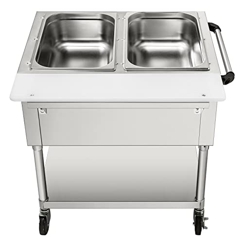 VEVOR Commercial Electric Food Warmer, 2-Pot Steam Table Food Warmer, Features 0-100℃ Adjustable Temp, Movable Professional Stainless Steel Table with ETL Certification for Catering and Restaurants - size: 2-Pot