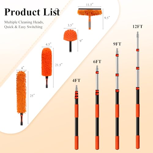 20ft High Ceiling Duster Kit with Heavy-Duty Extension Pole - size: 12feet