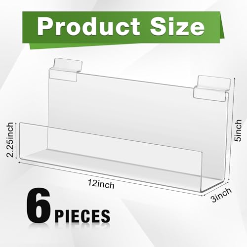 Briwooody Slatwall Shelf Acrylic Shelves, 12" Wide 3" Deep, Clear, 6 Pack - size: 12" Wide 3" Deep