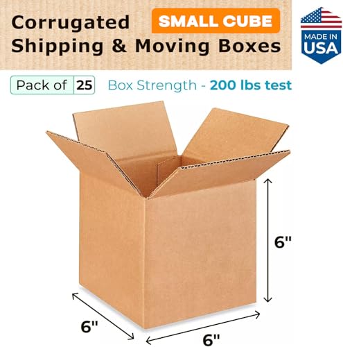 IDL Packaging B-666-25 Packaging Cube Corrugated Shipping Boxes 6"L x 6”W x 6"H (Pack of 25) -"Mug Size Box" Excellent Choice of Strong Packing Boxes for USPS, UPS, FedEx Shipping - size: 6 * 6 * 6" (Small Boxes)