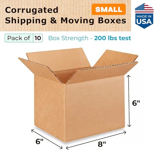 Small Moving & Shipping Boxes 8x6x6 inches (10-Pack) - Extra Strength 200 lb vs Regular - Corrugated Cardboard Boxes for USPS/FEDEX - Corrugated Packaging Box - Box Small by IDL Packaging - size: 8 * 6 * 6" (Small Boxes)