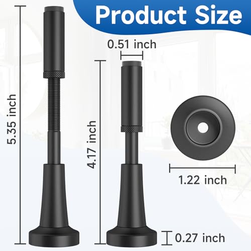 1P Adjustable Spring Door Stop, 4.17-5.35in Long Door Stoppers, Black - color: Black