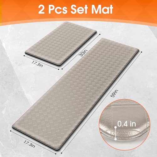 TranquilRelax 2-Piece Kitchen Mats, Cushioned Non-Slip Floor Mats, Taupe - color: Taupe, size: 2-Piece | 30"+59" | Standard