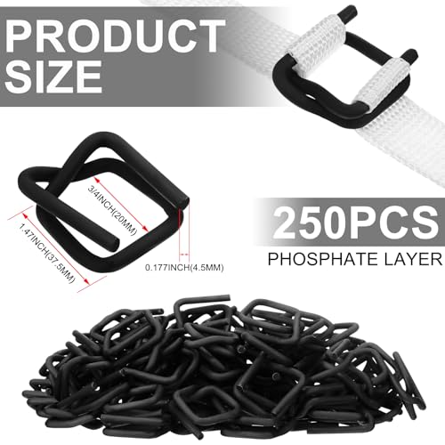 Shimeyao 250/case 3/4" Phosphate Cord Strapping Buckles Reusable Heavy-Duty Metal Wire Buckle with Phosphate Coating for Woven Cord Strapping