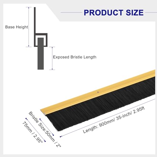 uxcell Door Brush Bottom Sweep H-Shape Aluminum Alloy Base with 2-inch PP Brush for Home, Industrial (35-inch L, Golden) - color: Gold, size: 35-inch x 2-inch