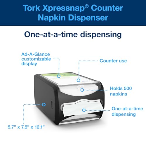 Tork Xpressnap Counter Napkin Dispenser Black N4, Versatile Design, Signature Range, 5.7" x 7.5" x 12.1", 6432000 - color: Licorice
