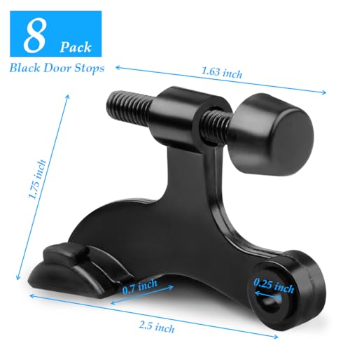 OBTANIM 8 Pack Hinge Pin Door Stopper Heavy Duty Metal Adjustable Door Stops with Rubber Bumper Tips (Black) - color: Black