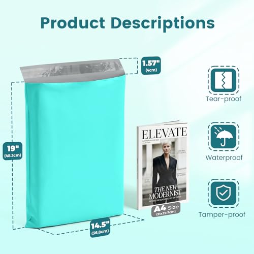 Metronic Poly Mailers 14.5x19 50 Pack, Self Seal Shipping Bags for Clothes - color: Teal, size: 14.5x19 50PC