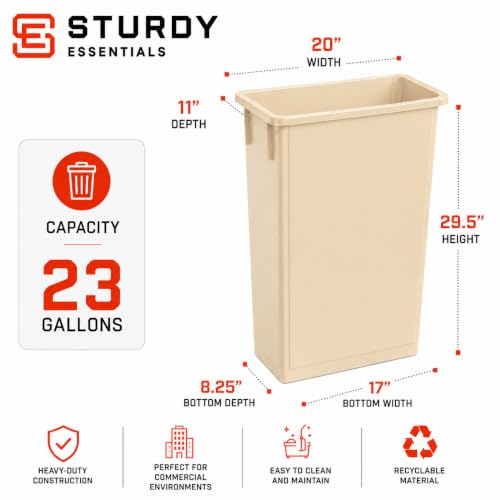 23 Gallon Slim Jim Rectangular Beige Trash Can | 3 Pack - color: Beige